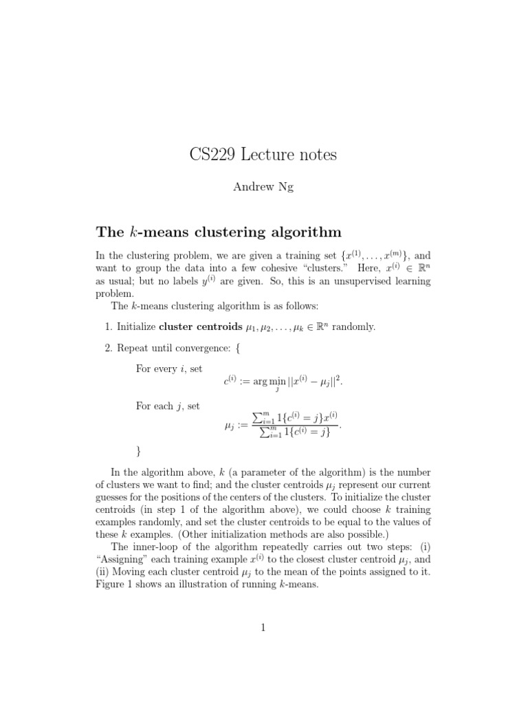 CS229 Lecture Notes: The K-Means Clustering Algorithm | PDF | Cluster ...