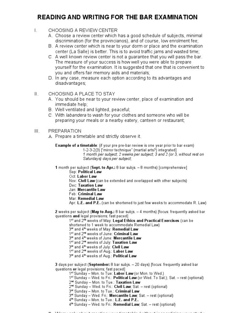 Bar Exam Preparation and Strategies | PDF | Reading (Process) | Argument