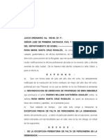 Excepcion de Falta de Personalidad y Personeria en Ordinario (Tia)