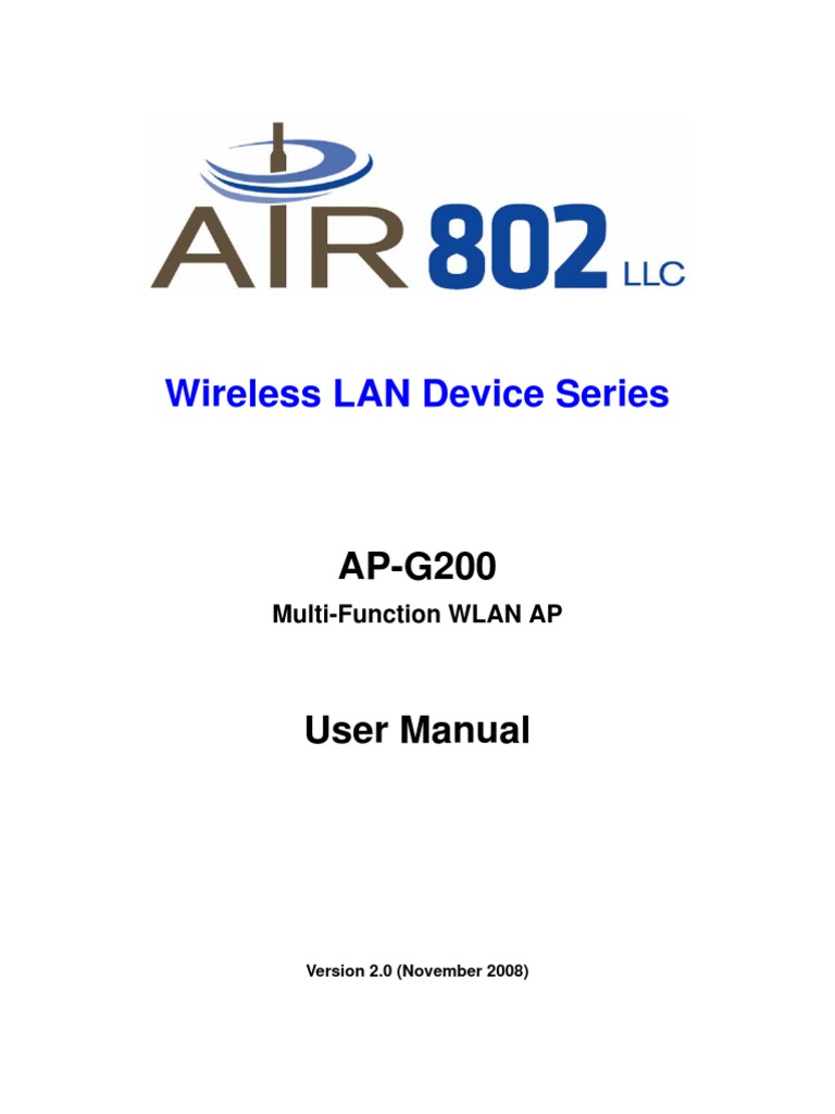 AP-G200 User Manual Ver 2.0 | PDF | Wireless Lan | Ip Address