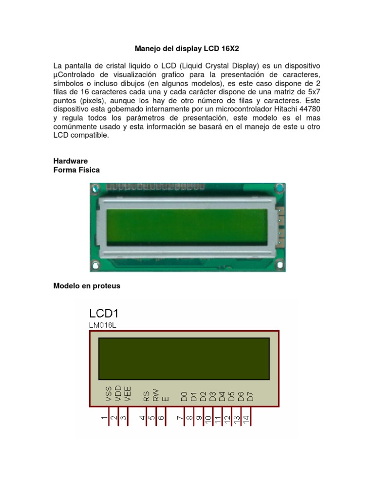 Manejo Del Display LCD 16X2 | PDF | Pantalla de cristal líquido ...