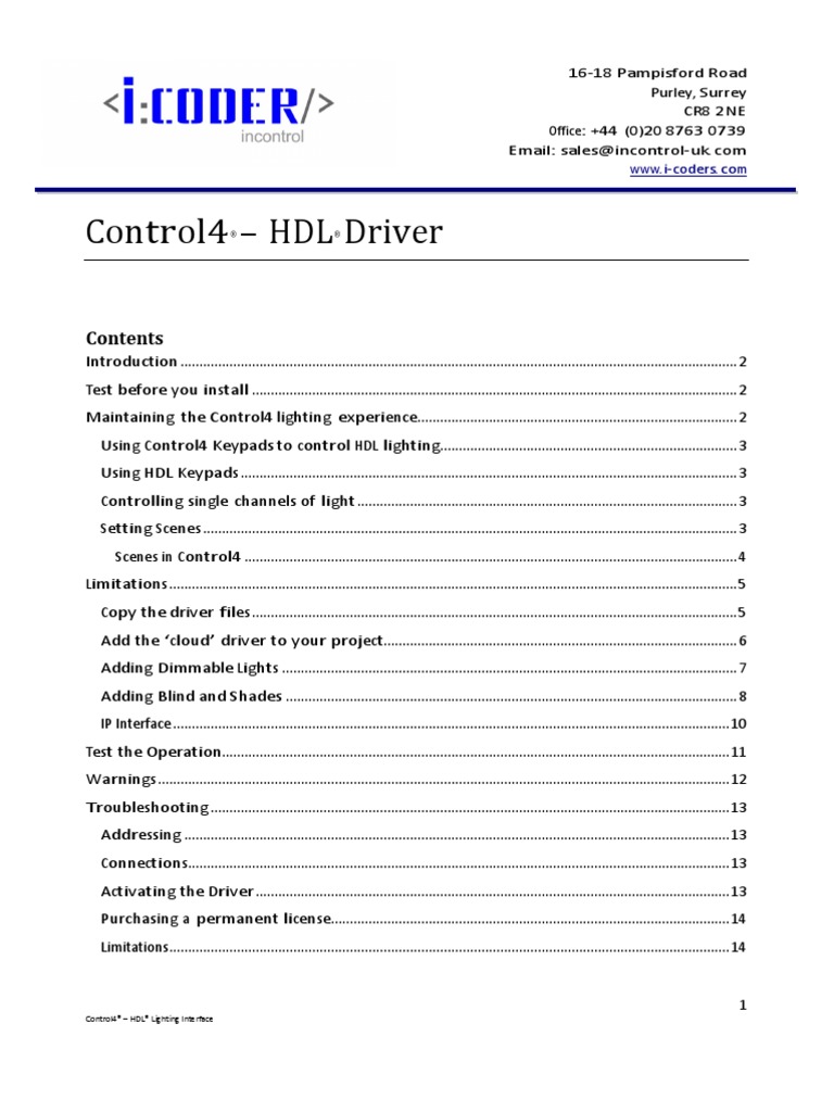 Control4 HDL Lighting Driver Guide | PDF | Port (Computer Networking ...