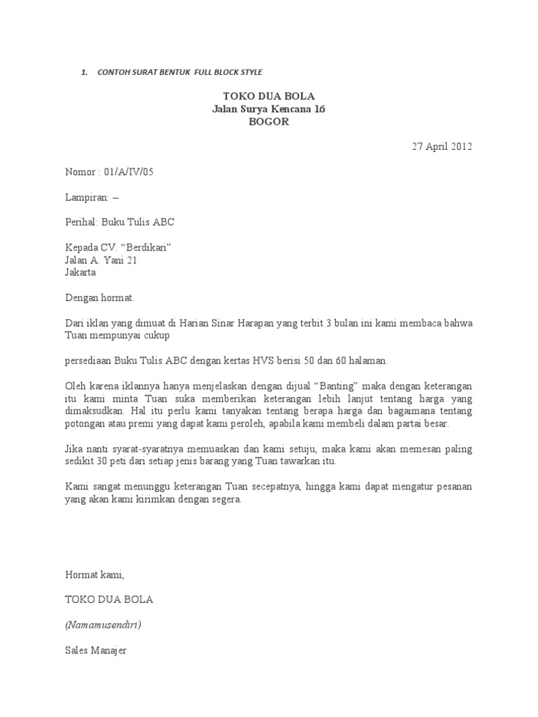 Contoh Contoh Bentuk Surat Pdf