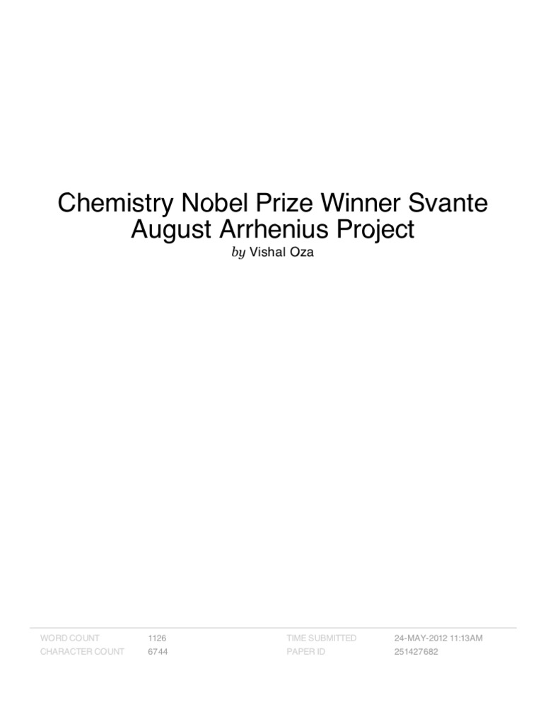 Svante Arrhenius Nobel Prize Project | PDF