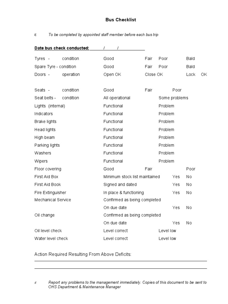 Bus Checklist | PDF