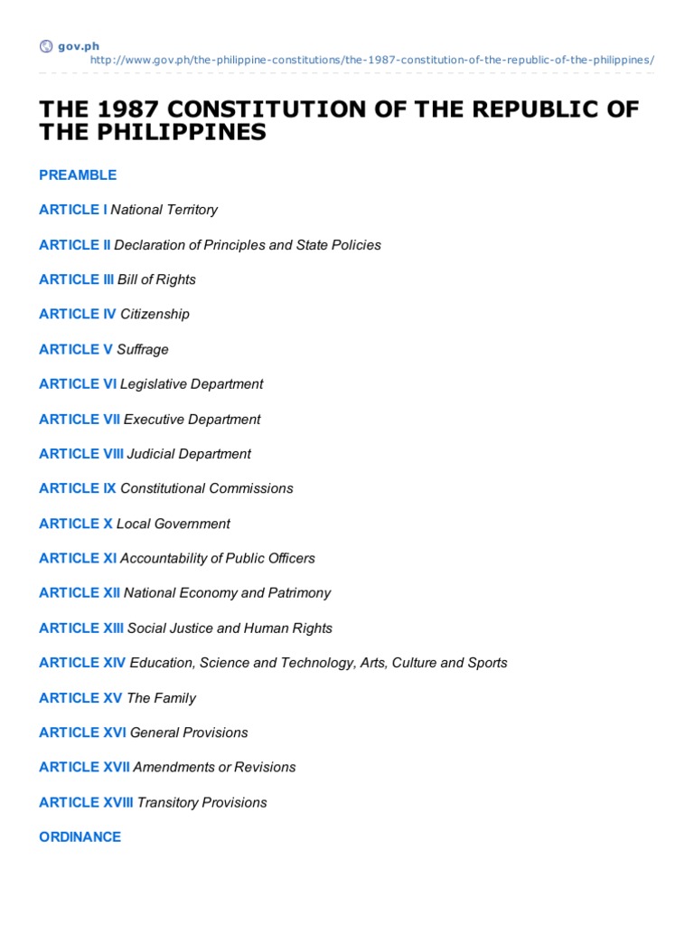 1987 Philippine Constitution Overview | PDF | Politics