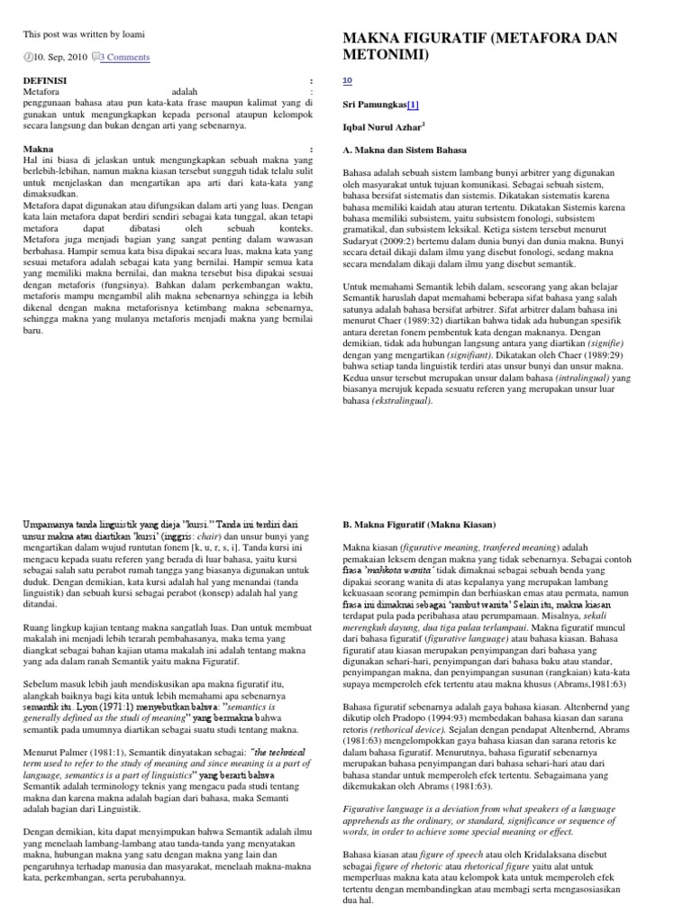 Makna Figuratif: Metafora & Metonimi | PDF