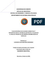 Plan estratégico de acciones CAP para calidad en torques