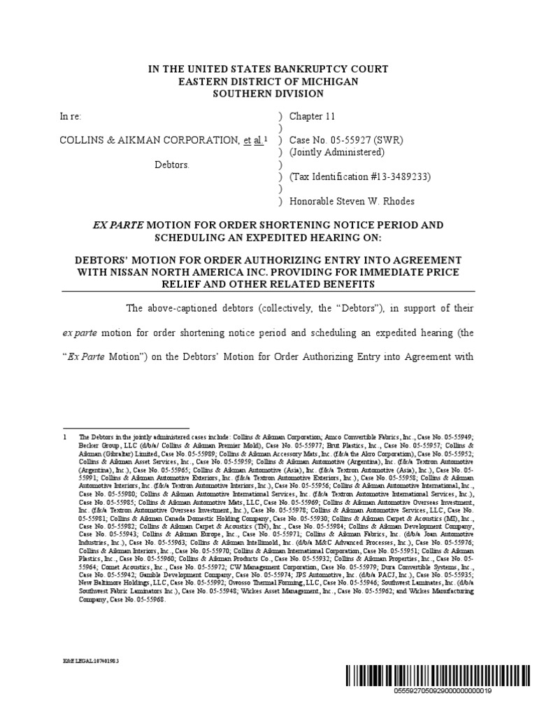 Ex Parte Motion For Order Shortening Notice Period and | PDF