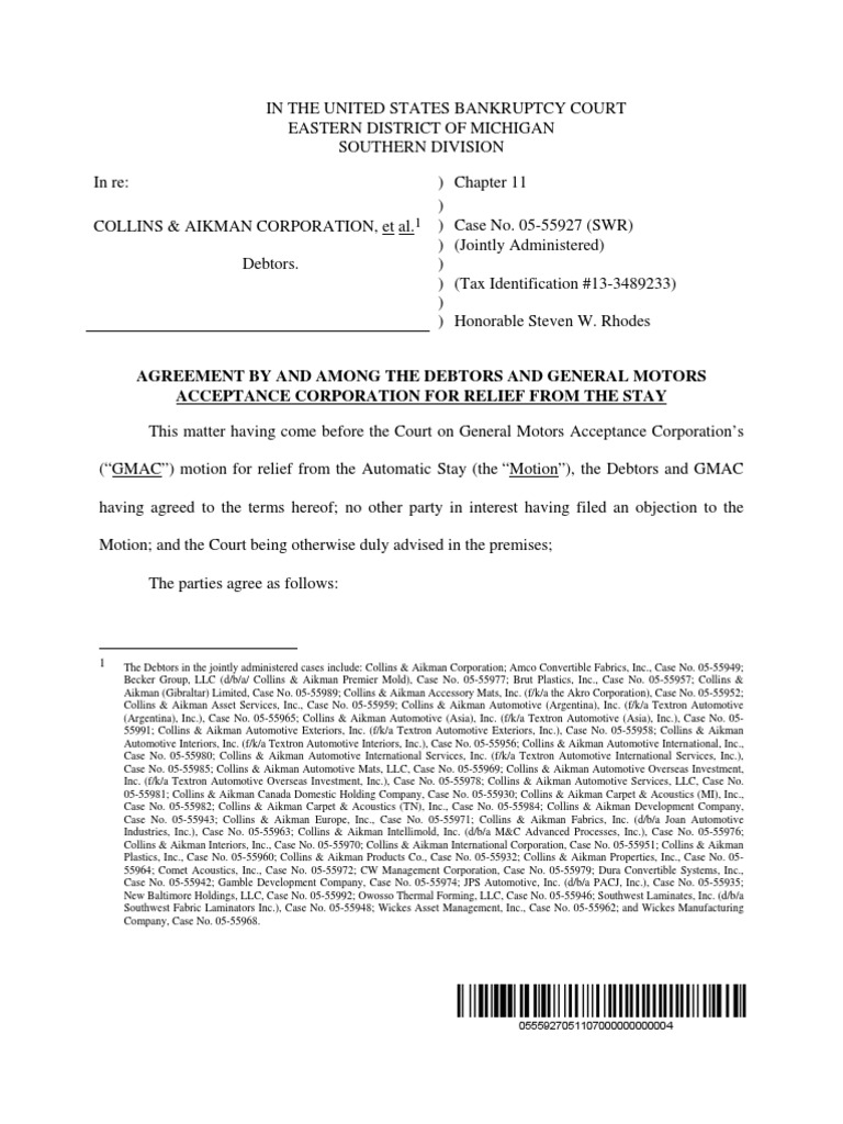 Agreement by and Among The Debtors and General Motors Acceptance