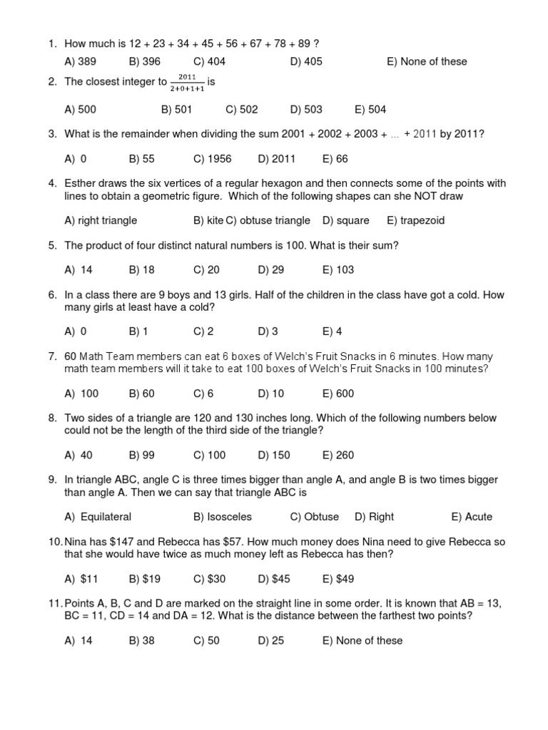 Mock AMC 8 Final PDF Triangle Dice