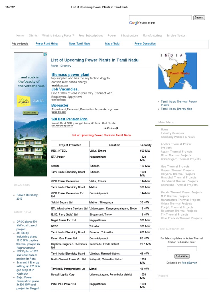 List of Power Plants in Tamil Nadu PDF Tamil Nadu Power