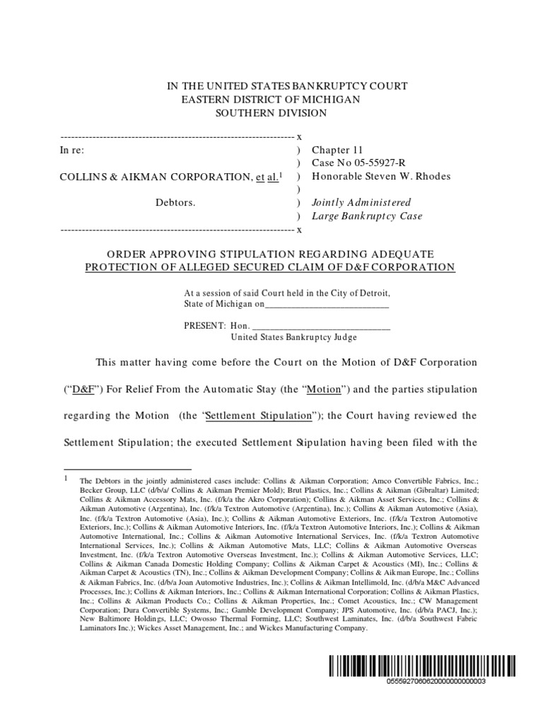 Order Approving Stipulation Regarding Adequate Protection of Alleged ...