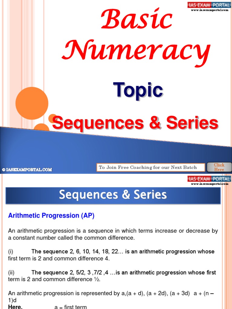 Basic Numeracy Sequences Series Pdf Elementary Mathematics Numbers
