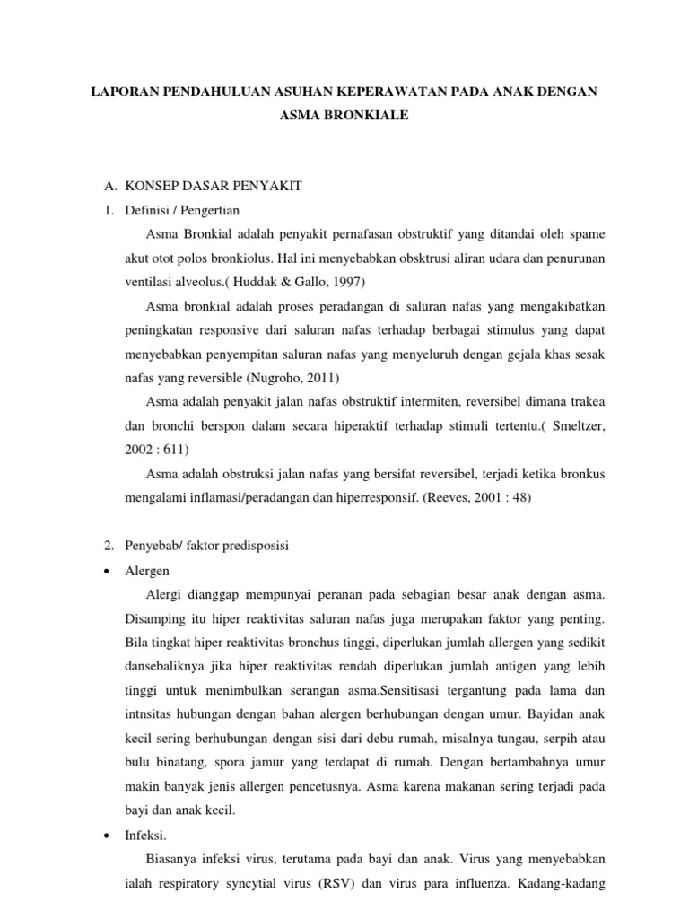 Contoh Laporan Pendahuluan Asma Bronkial