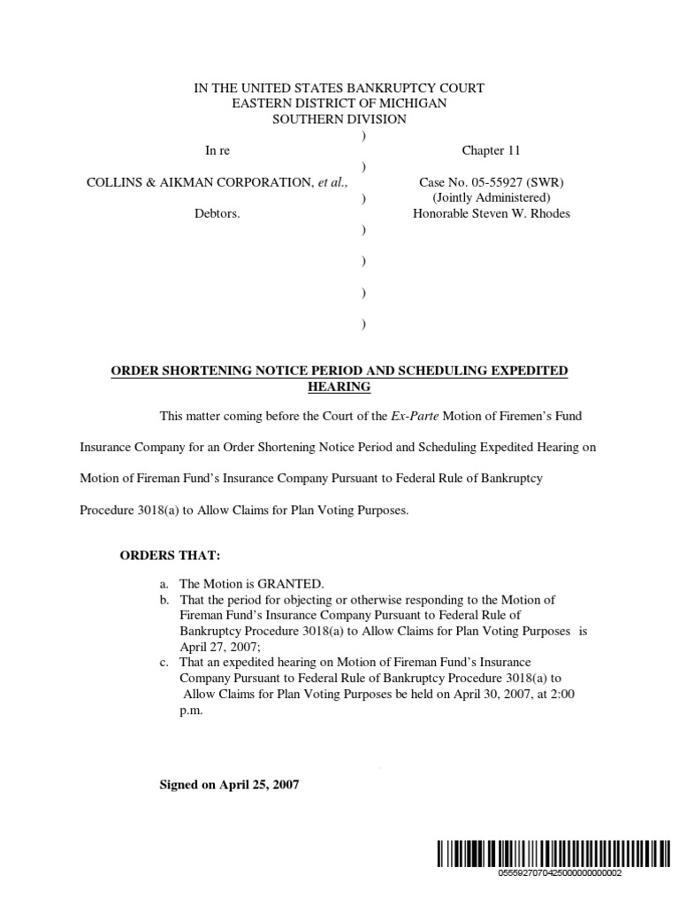Order Shortening Notice Period and Scheduling Expedited Hearing | PDF | Law