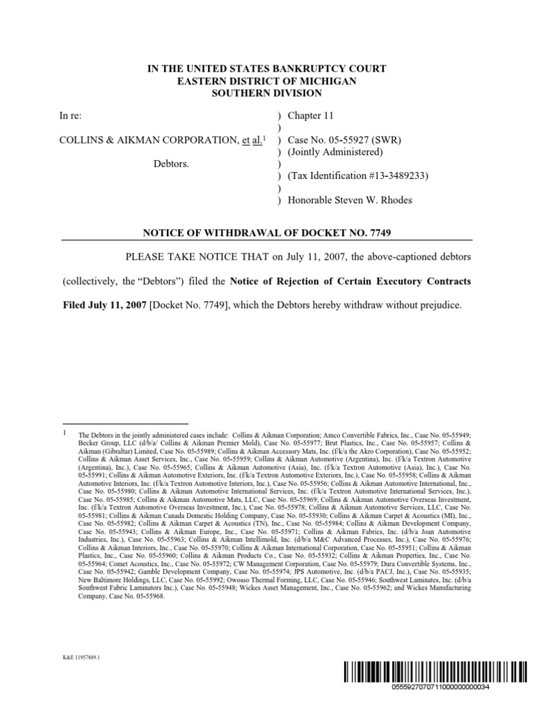 In The United States Bankruptcy Court Eastern District of Michigan ...