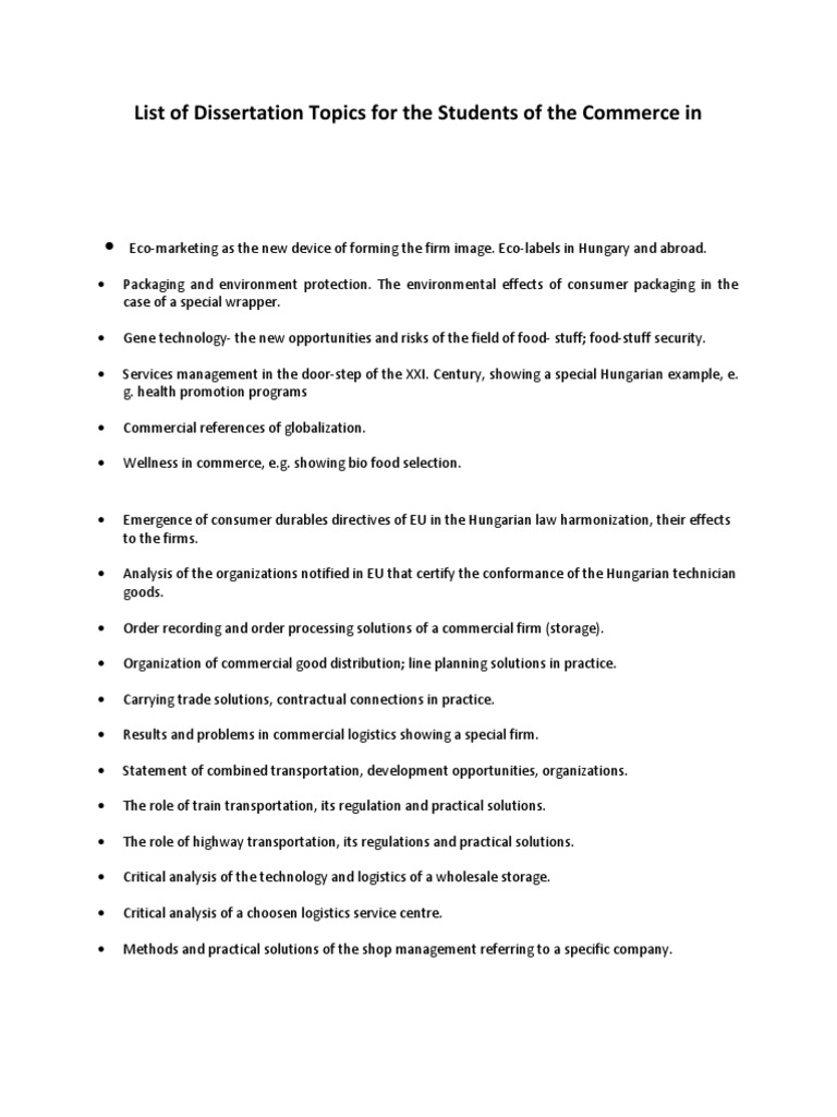 Dissertation Topics in Commerce | PDF | Business | Finance & Money ...
