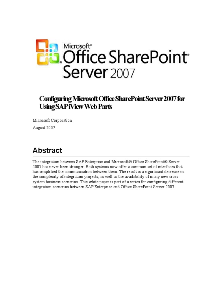 Configuring Microsoft Office Share Point Server 2007 For Using SAP ...