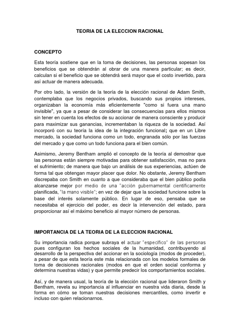 Teoría de la Elección Racional | PDF | Toma de decisiones | Racionalidad