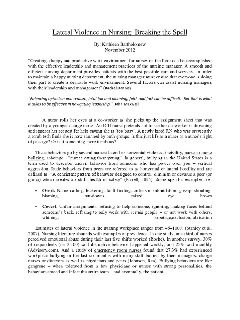 Lateral Violence in Nursing PDF Bullying Nursing
