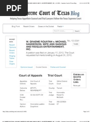 Graeme Roustan - Ridglea Entertainment, Inc - History of W. Graeme Roustan Statutory Fraud Case in Texas