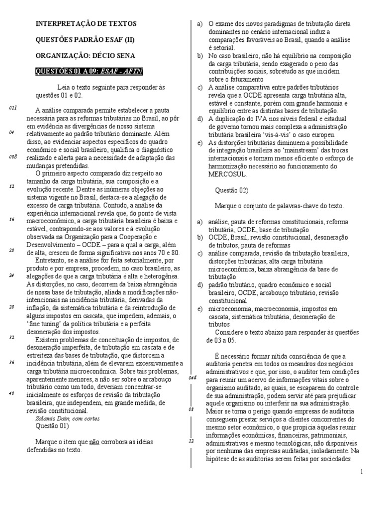 Português - Interpretação de Textos Da ESAF | PDF | Impostos ...