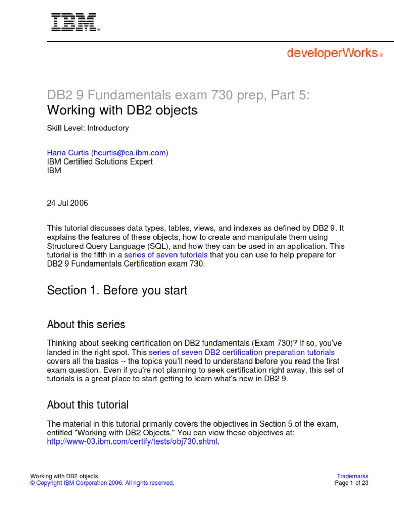 DB2 9 Fundamentals Exam 730 Prep, Part 5:: Working With DB2 Objects ...