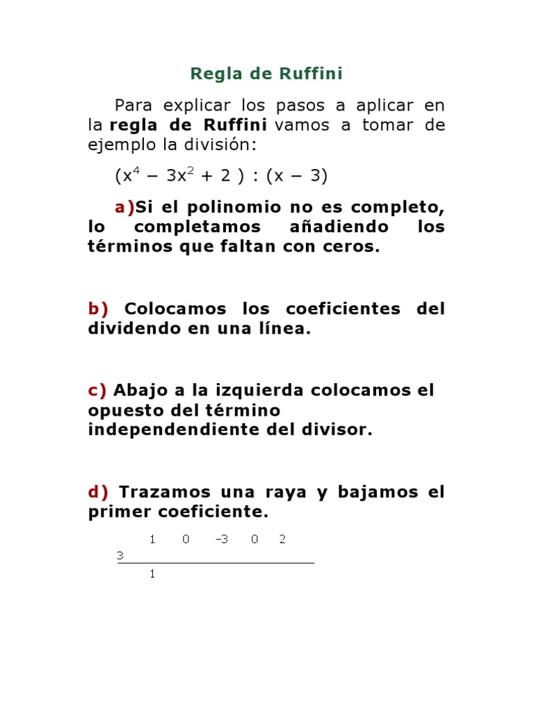 División de Polinomios: Regla de Ruffini | PDF