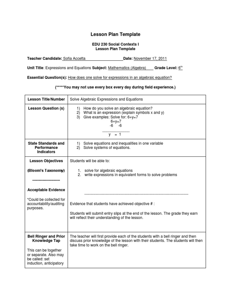 Math Lesson Plan For Website | PDF