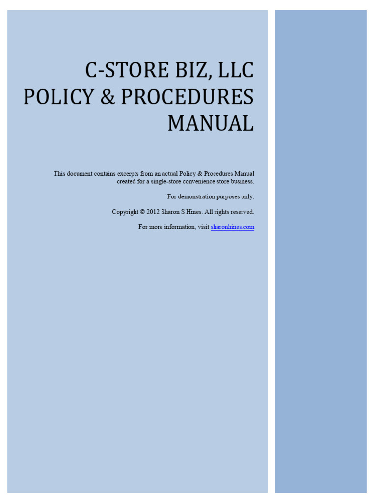 C-Store Biz, LLC Policy & Procedures Manual (Excerpts) | PDF ...
