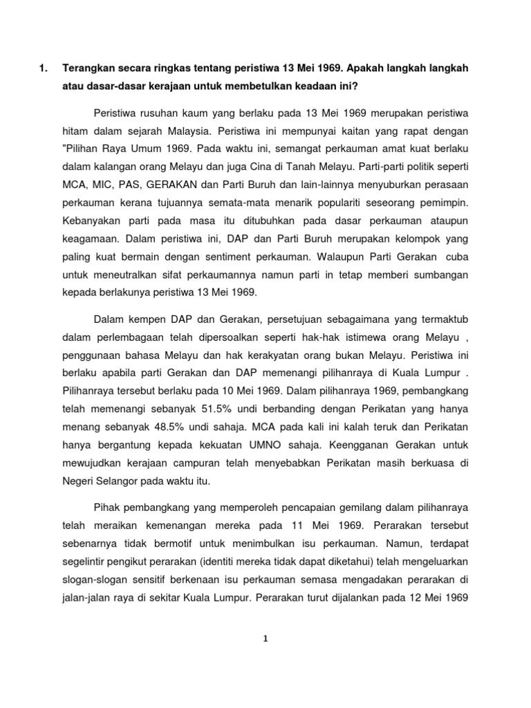 Peristiwa 13 Mei 1969 Secara Ringkas Sal Kaa