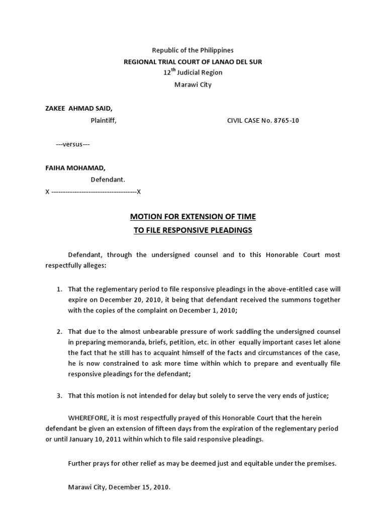Motion for Extension of Time in Court Case | PDF