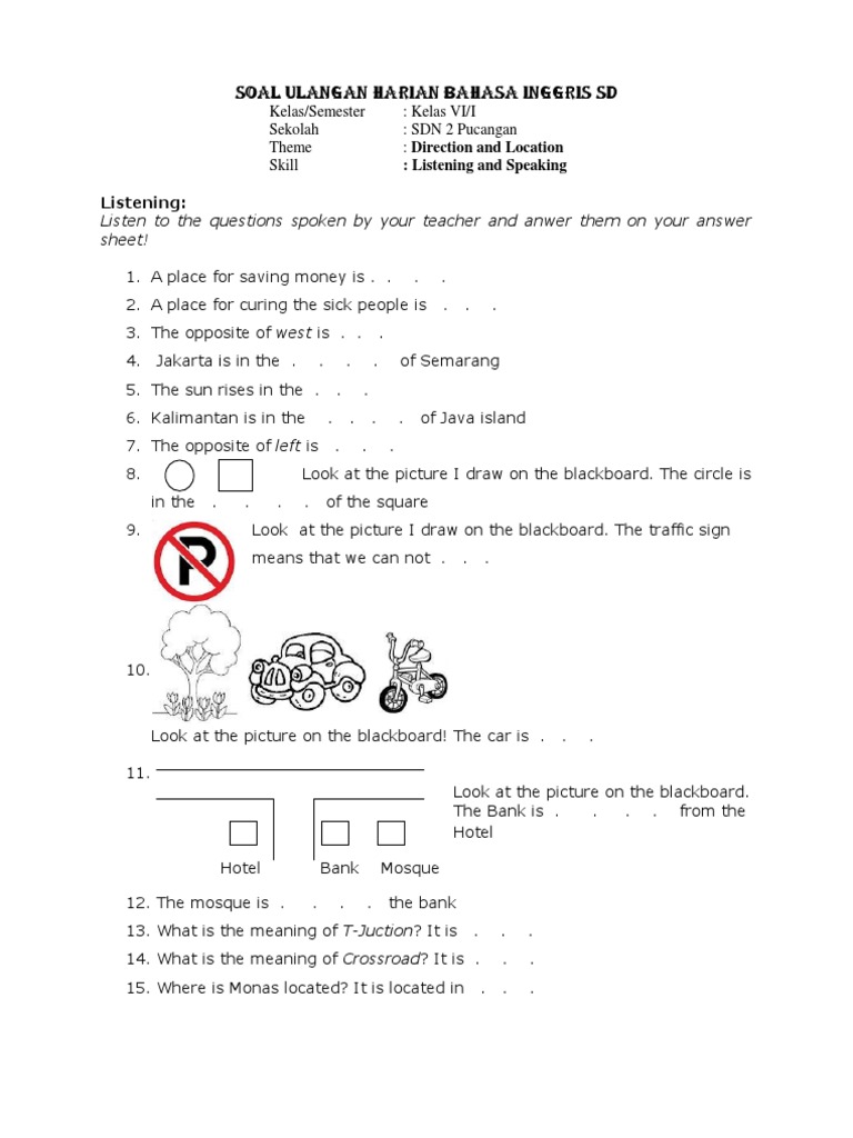 Soaldan Materi Preposition Untukkelas 2 Sd