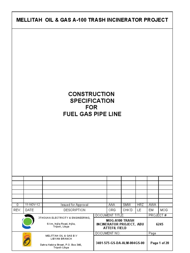 Construction Specification FOR Fuel Gas Pipe Line: Mellitah Oil & Gas A ...