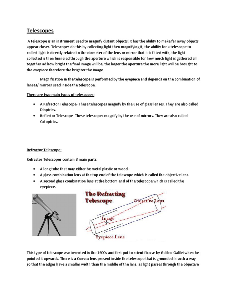 Telescopes There Are Two Main Types of Telescopes PDF Lens (Optics) Transmission Electron