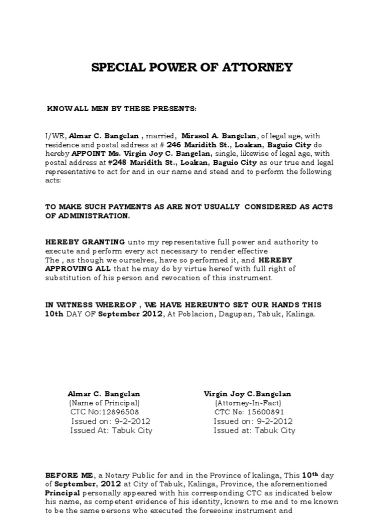 Special Power of Attorney | PDF