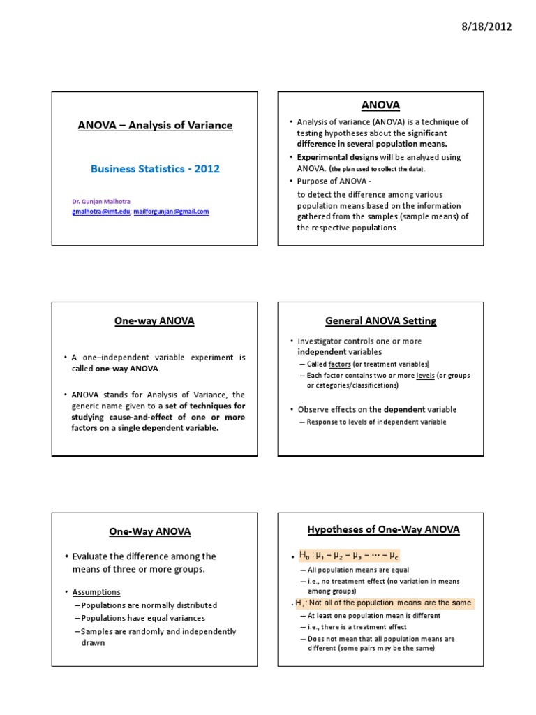 Understanding One-Way ANOVA Basics | PDF | Analysis Of Variance | Variance
