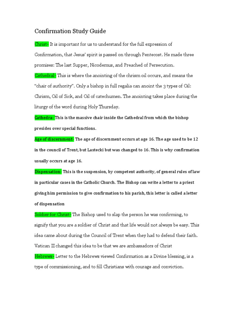 Confirmation Study Guide Confirmation Anointing