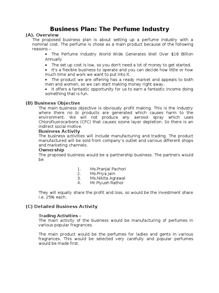 Business Plan WS97 Format Perfume Expense