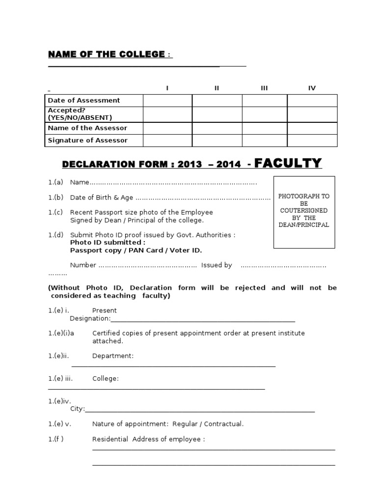 Declaration Form 2013-2014 | PDF | Identity Document | Official Documents