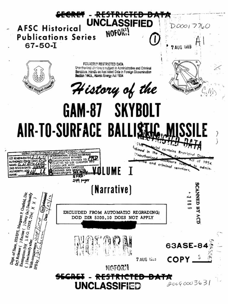 History of The GAM87 SKYBOLT AirtoSurface Ballistic Missile PDF