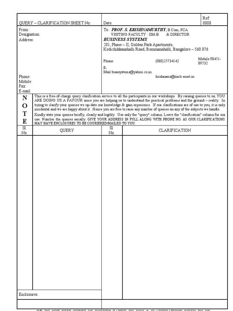 Query Sheet 0808 | PDF