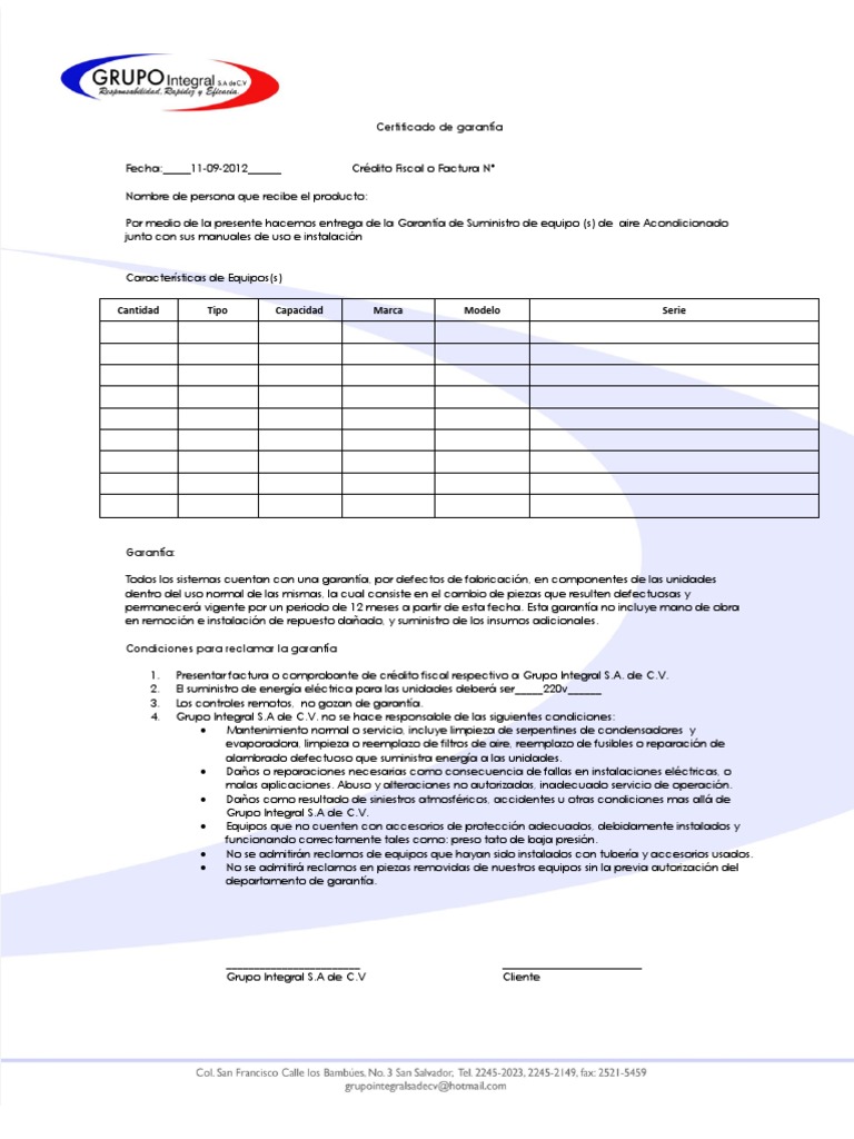 Formato Modelo De Carta De Garantia De Un Producto  Noticias Modelo
