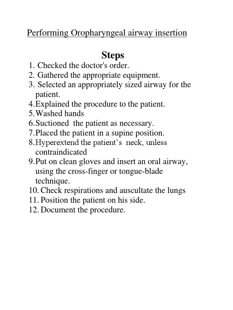 Procedural Steps for Performing Oropharyngeal Airway Insertion [TITLE