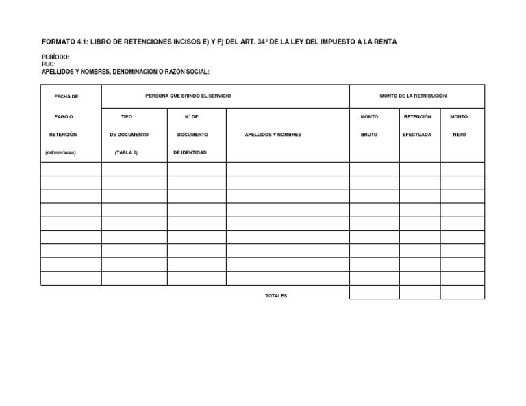 Formato 4.1: Libro de Retenciones 2023 | PDF | Política | Derecho
