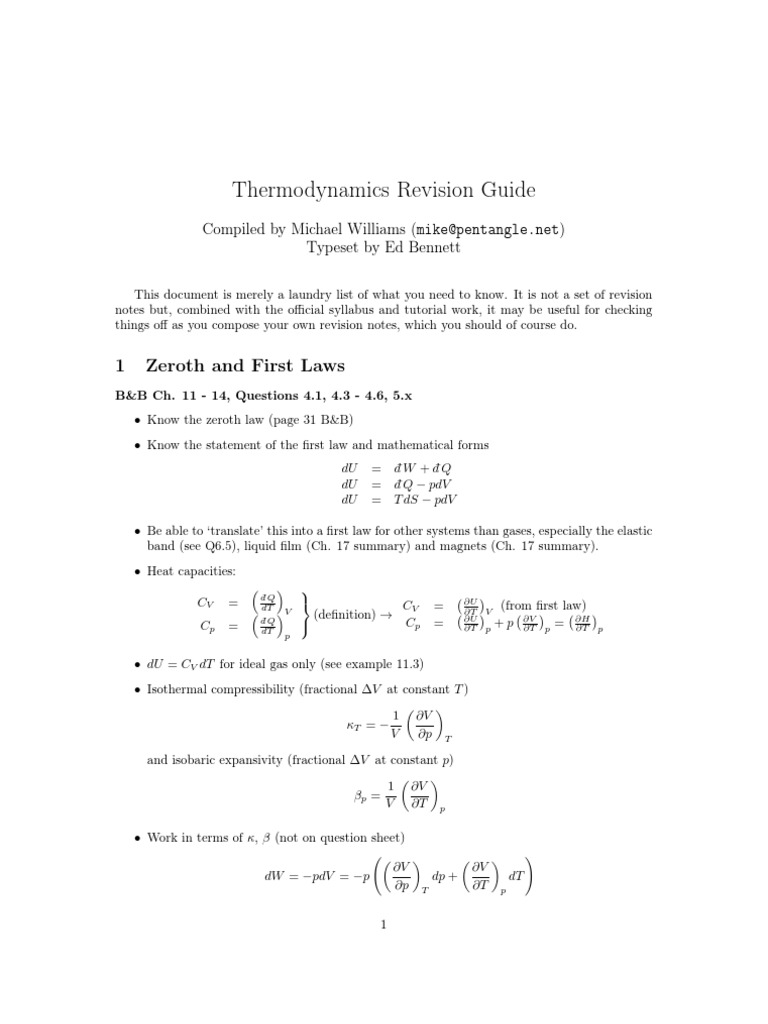 Thermodynamics Revision Checklist | PDF | Heat | Phases Of Matter