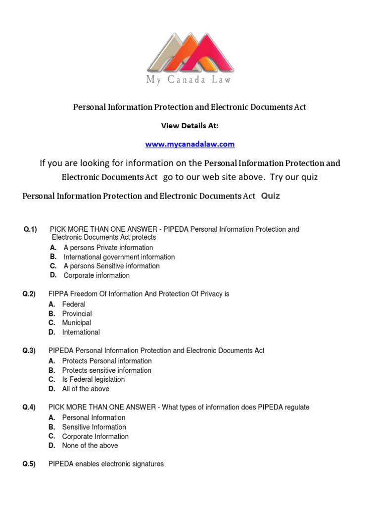 Personal Information Protection and Electronic Documents Act PDF