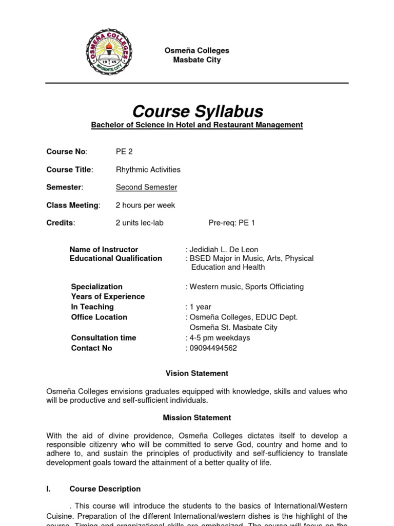 International Cuisine Revised Syllabus Italian Cuisine French Cuisine