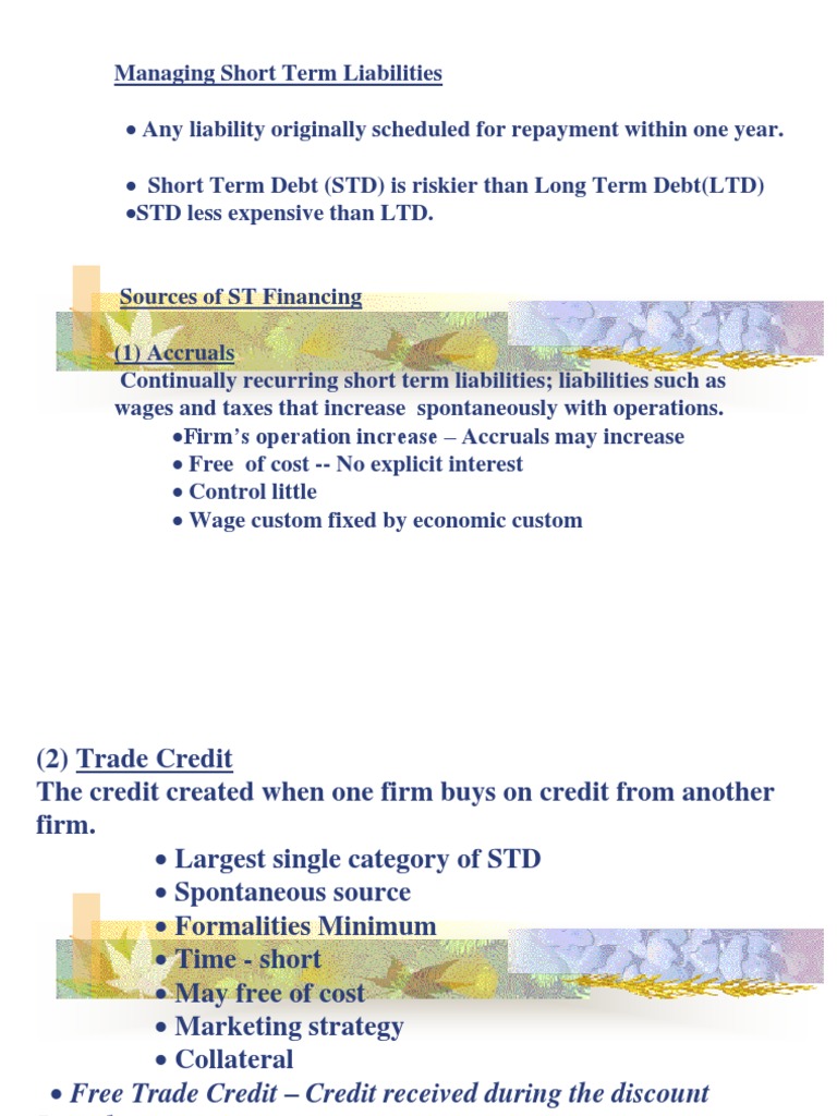 Managing Short Term Liabilities PDF Credit (Finance) Loans